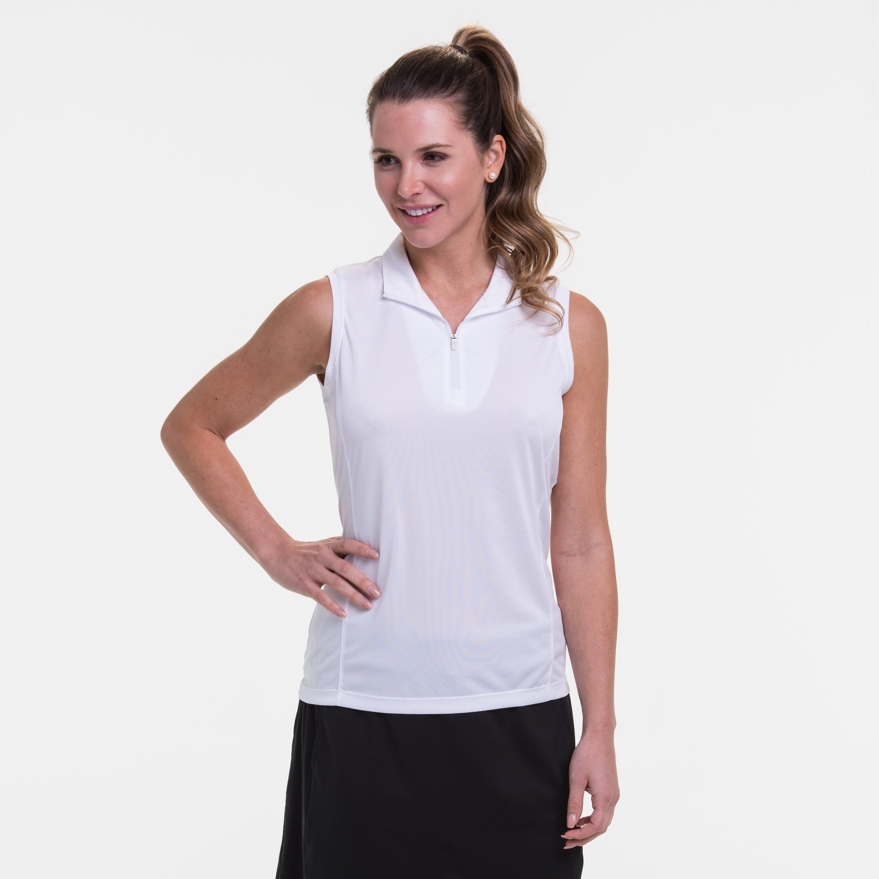 EPNY Womens Sleeveless Zip Mandarin Collar Golf Polo Shirt